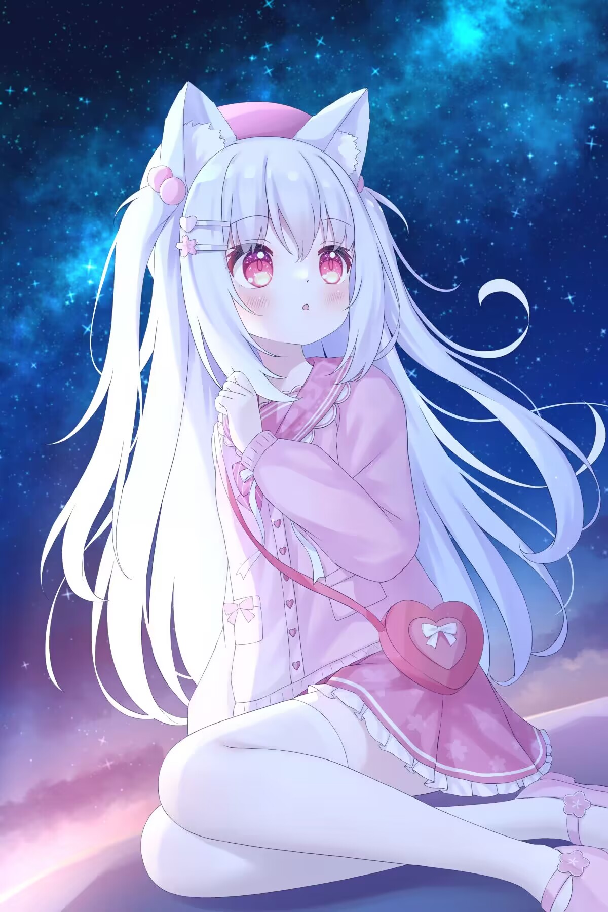 星空下的白色小猫娘